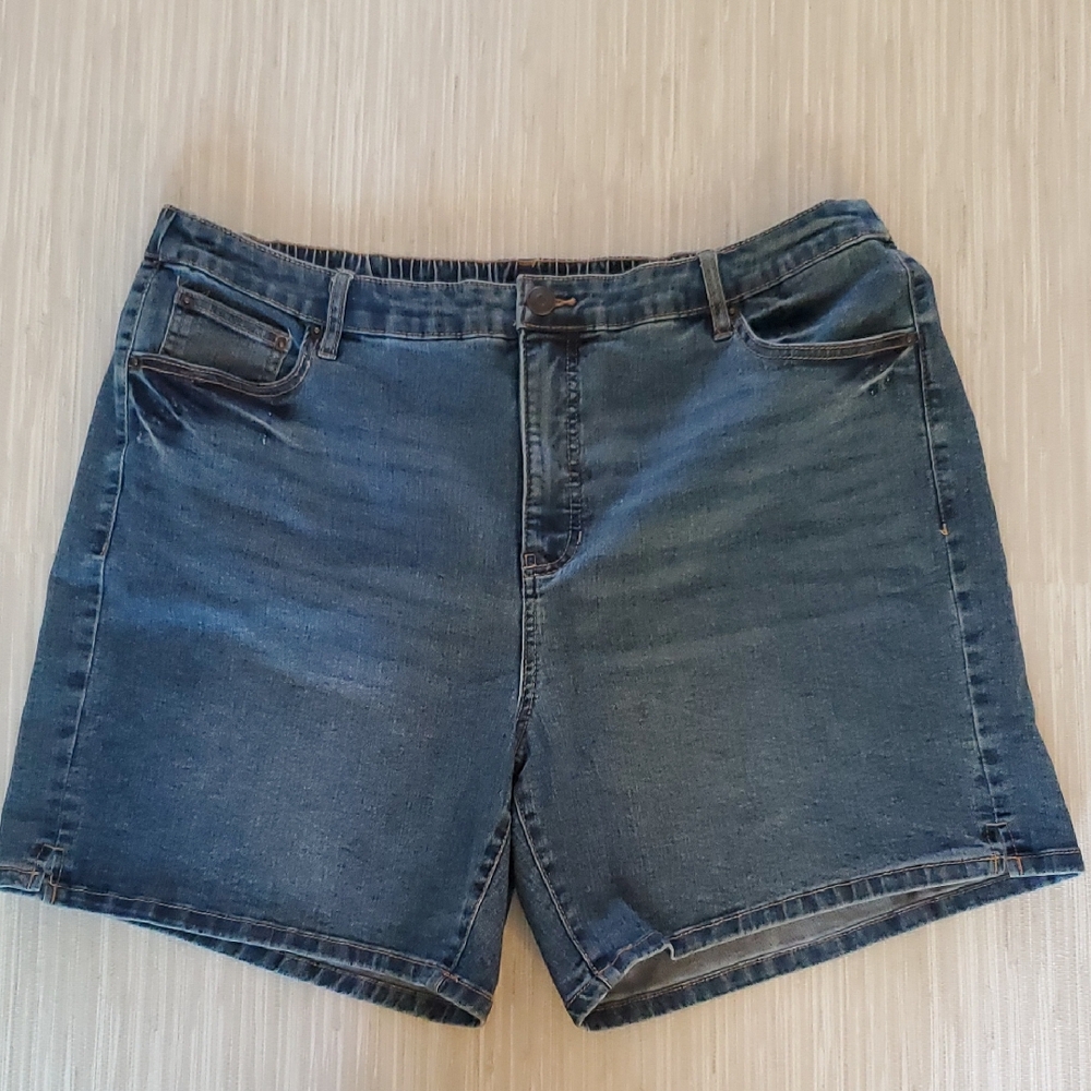 Terra & Sky Women's Blue Jean Shorts Size 1X (16-18) 90's Vibe Retro Elastic
